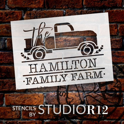 Personalized Family Farm Stencil with Vintage Truck by StudioR12 | DIY Doormat | Craft & Paint Farmhouse Home Decor | Select Size