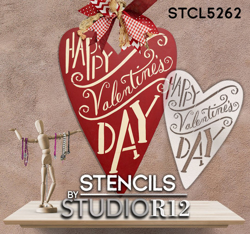 Happy Valentine's Day Heart Shape Stencil by StudioR12 | DIY Farmhouse Home Decor | Craft & Paint Wood Signs | Select Size