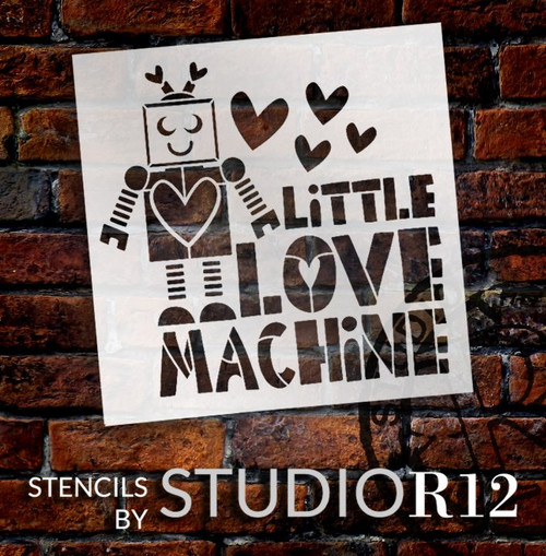 Little Love Machine Stencil with Robot & Hearts by StudioR12 | DIY Valentine's Day Home Decor | Craft & Paint Wood Signs | Select Size