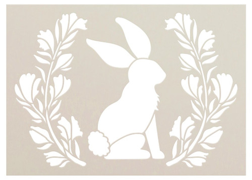 Easter Bunny Stencil with Laurels by StudioR12 | DIY Floral Spring Home Decor | Craft & Paint Farmhouse Wood Signs | Select Size