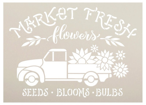 Market Fresh Flowers Stencil with Sunflower & Vintage Truck by StudioR12 | DIY Home Decor | Craft & Paint Wood Signs | Select Size