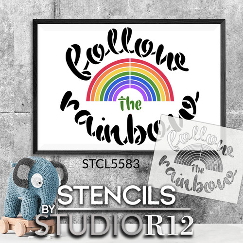 Follow The Rainbow Stencil by StudioR12 | DIY Whimsical Nursery Home Decor | Craft & Paint Fun Wood Signs for Kids | Select Size