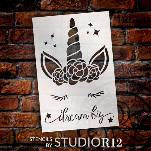 Dream Big Stencil with Unicorn & Stars by StudioR12 | DIY Children's Bedroom & Nursery Home Decor | Paint Wood Signs | Select Size