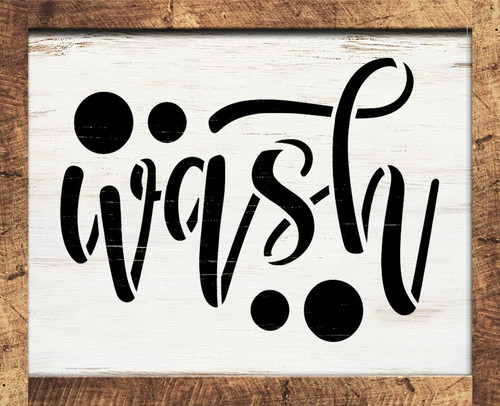 Wash Script Stencil with Bubbles by StudioR12 | DIY Home & Bathroom Decor | Craft & Paint Simple Farmhouse Wood Signs | Select Size