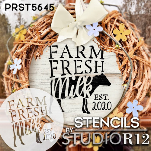 Personalized Farm Fresh Milk Round Stencil by StudioR12 | DIY Farmhouse Home Decor | Custom Est. Date | Paint Wood Signs | Select Size