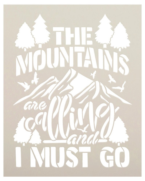 Mountains are Calling I Must Go Stencil by StudioR12 | DIY Camper & Cabin Decor | Paint Outdoor Adventure Wood Signs | Select Size