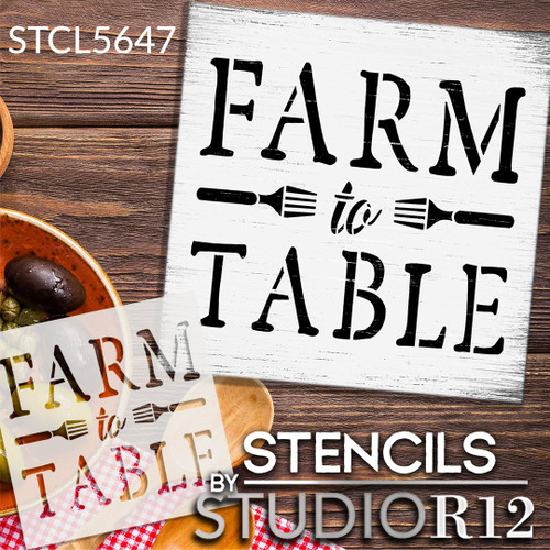 Farm to Table Stencil with Forks by StudioR12 | DIY Farmhouse Kitchen & Home Decor | Craft & Paint Rustic Wood Signs | Select Size