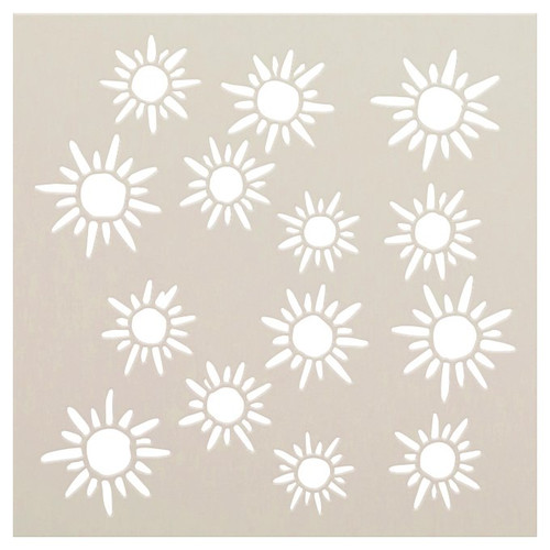 Hand-Drawn Sunshine Pattern Stencil by StudioR12 | DIY Cute Sunny Doodle Home Decor | Craft & Paint Wood Sign | Reusable Mylar Template | Select Size
