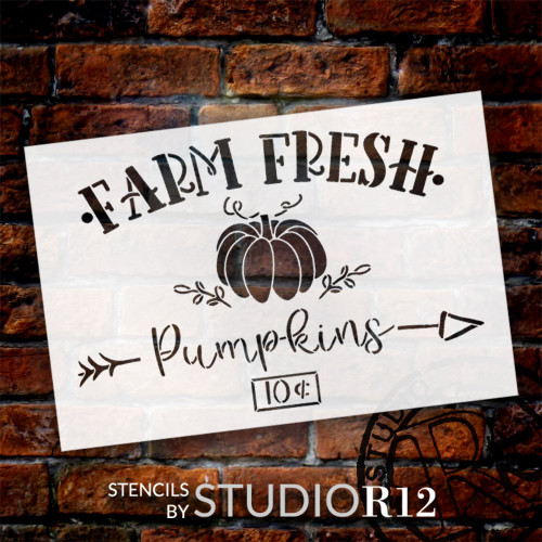 Farm Fresh Pumpkins 10 Cents Stencil by StudioR12 | Craft DIY Fall Autumn Farmhouse Home Decor | Paint Wood Sign Reusable Mylar Template | Select Size