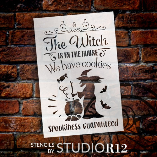 Witch is in The House Stencil by StudioR12 | DIY Spooky Halloween Home Decor | Craft & Paint Fall Wood Sign | Reusable Mylar Template | Select Size