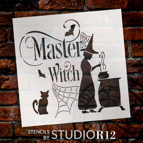 Master Witch Stencil by StudioR12 | DIY Autumn Halloween Spiderweb Home Decor | Craft & Paint Fall Wood Sign | Reusable Mylar Template | Select Size
