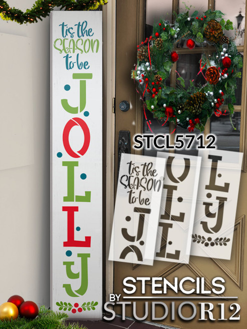 Be Jolly 3-Part Stencil by StudioR12 | DIY Christmas Season Home Decor Porch Leaner | Craft & Paint Tall Wood Sign | Reusable Mylar Template | 6 FEET