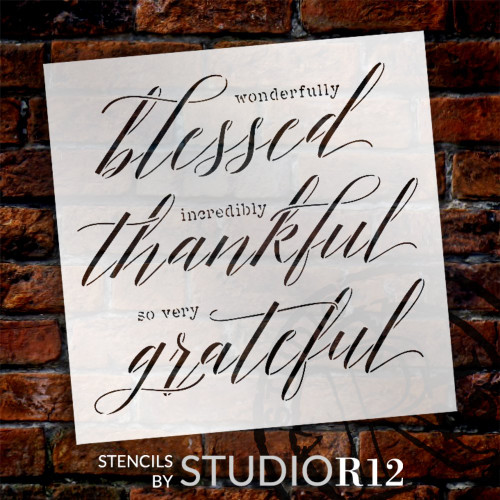 Wonderfully Blessed - Thankful Stencil by StudioR12 | DIY Thanksgiving Home Decor | Craft & Paint Wood Sign | Reusable Mylar Template | Select Size