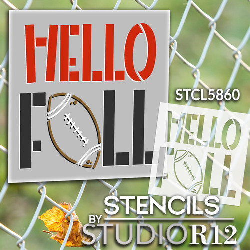 Hello Fall Football Stencil by StudioR12 | DIY Autumn School Sport Team Home Decor | Craft & Paint Wood Sign | Reusable Mylar Template | Select Size