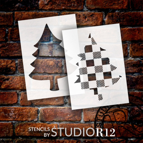 Buffalo Plaid Christmas Tree 2-Part Stencil by StudioR12 | Craft DIY Plaid Holiday Home Decor | Paint Wood Sign Reusable Mylar Template | Select Size