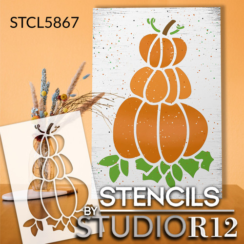 Pumpkin Stack Stencil by StudioR12 | Craft DIY Autumn Garden Porch Home Decor | Paint Fall Farmhouse Wood Sign | Reusable Mylar Template | Select Size