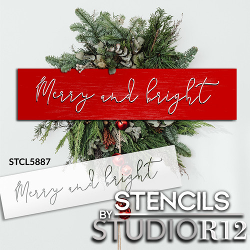 Merry and Bright Stencil by StudioR12 | Craft DIY Cursive Script Holiday Home Decor | Paint Farmhouse Wood Sign Reusable Mylar Template | Select Size