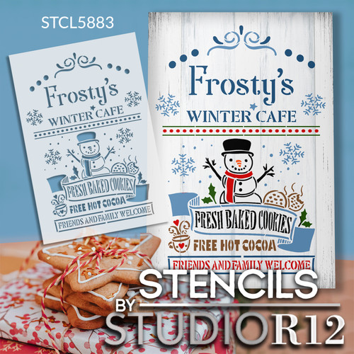 Frosty's Winter Cafe Stencil by StudioR12 | DIY Holiday Home & Kitchen Decor | Hot Cocoa & Coffee Bar | Paint Wood Signs | Select Size