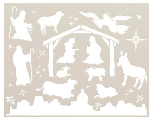 Away in a Manger Stencil by StudioR12 | DIY Nativity Scene & Christmas Home Decor | Craft & Paint Holiday Wood Signs | Select Size