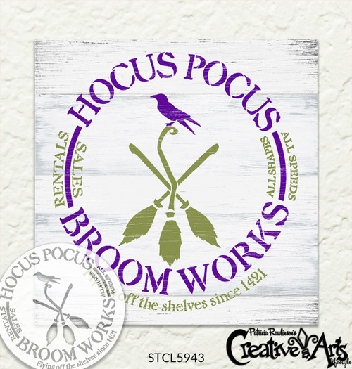 Hocus Pocus Broomworks Stencil by StudioR12 | Craft DIY Fall Autumn Home Decor | Paint Halloween Wood Sign | Reusable Mylar Template | Select Size