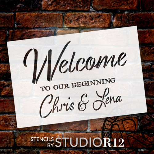 Personalized Welcome to Our Beginning Script Stencil by StudioR12 | DIY Custom Wedding Decor | Craft & Paint Wood Signs | Select Size