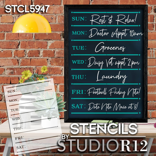 Simple Weekly Calendar Stencil by StudioR12 | DIY Menu Board Planner for Kitchen & Home | Craft Chalkboard Decor | Select Size