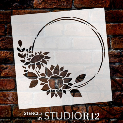 Circular Sunflower Geometric Monogram Frame Stencil by StudioR12 - Select Size - USA MADE - Craft DIY Modern Home Decor | Paint Minimalist Wood Sign