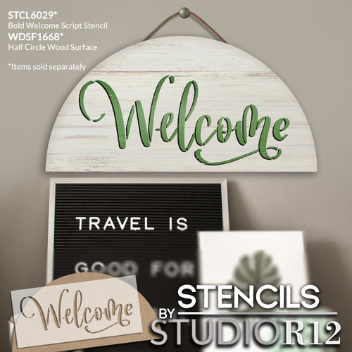 Bold Welcome Script Stencil by StudioR12 | Craft DIY Farmhouse Home Decor | Paint Wood Sign | Reusable Mylar Template | Select Size