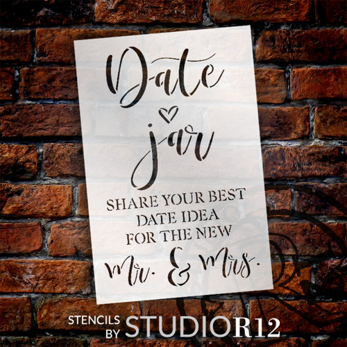 Mr & Mrs Date Jar by StudioR12 | Craft DIY Wedding Decor | Paint Wood Sign | Reusable Mylar Template | Select Size