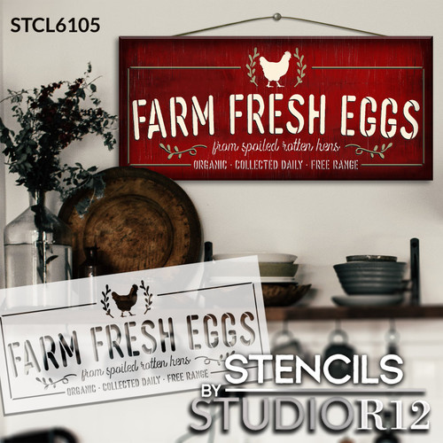 Fresh Eggs from Spoiled Rotten Hens Stencil by StudioR12 | Craft DIY Farmhouse Home Decor | Paint Wood Sign | Reusable Mylar Template | Select Size