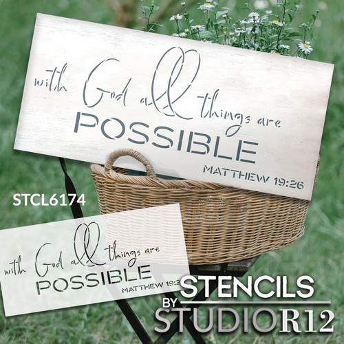 Matthew 19:26 Stencil by StudioR12 | Extra Large Faith Wood Sign | DIY Jumbo Home Decor | Paint Oversize Bible Verses | Select Size