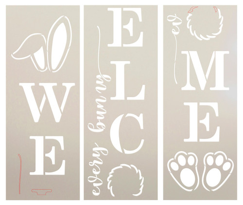 Every Bunny Welcome Tall Porch Stencil by StudioR12 | DIY Outdoor Spring & Easter Home Decor | Craft & Paint Vertical Wood Leaners | Select Size