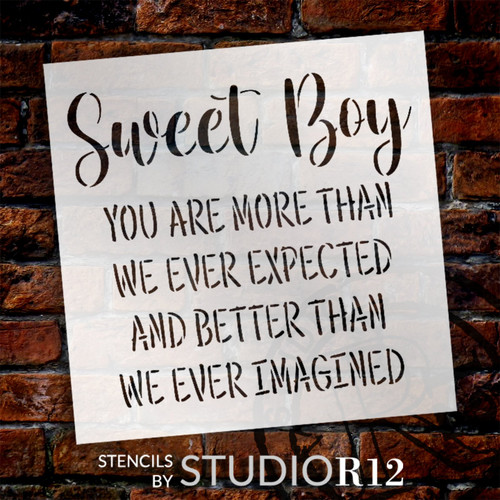 Sweet Boy, You are More Stencil by StudioR12 | Craft DIY Home, Nursery, Baby, Toddler Decor | Baby Shower Ideas | Painting Wood Signs | Select Size