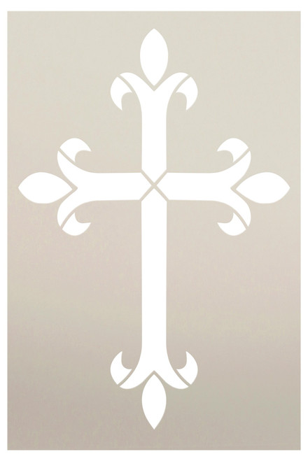 Fleur de Lis Cross Stencil by StudioR12 | Christian Wall Art Ideas for Painting | Craft DIY Faith Home Decor | Paint Fabric, Wood Signs | Select Size