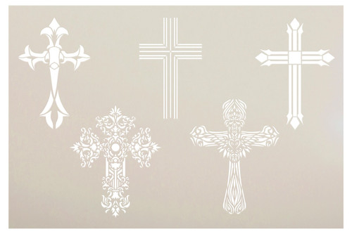 Mixed Ornate Crosses Stencil by StudioR12 | Fleur de Lis, Ornate | Craft DIY Christian Home Decor | Paint Fabric Wood Signs | Select Size