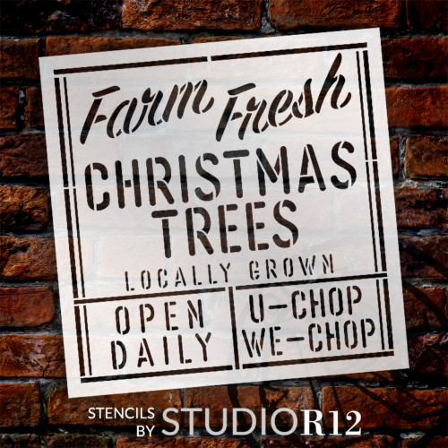 Farm Fresh Christmas Trees Stencil by StudioR12 - Select Size - USA Made - Craft DIY Winter Season Home Decor | Paint Holiday Word Art Sign | Reusable Mylar Template
