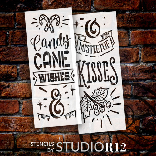 Candy Cane Wishes Stencil by StudioR12 - 4ft - USA Made - Craft Winter Tall Porch Sign | DIY Christmas Home Patio Decor | Paint Vertical Wood Leaners