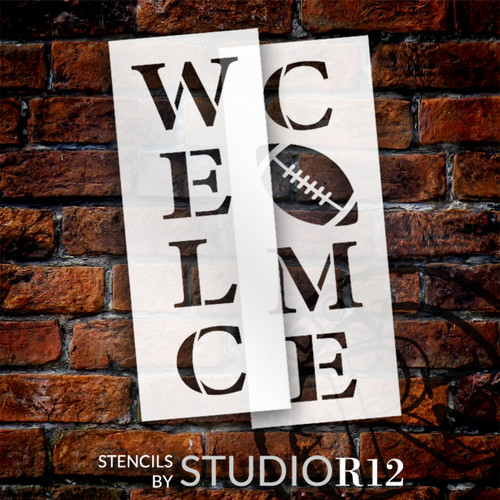 Vertical Welcome Tall Porch Sign Stencil w/ Football by StudioR12 - 4 ft - USA Made - Craft DIY Fall Patio Decor | Paint Autumn Wood Porch Leaners