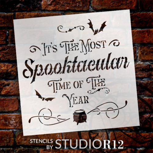 Most Spooktacular Time of The Year Stencil with Bat & Cauldron by StudioR12 - USA Made - Craft DIY Halloween Home Decor | Paint Fall Porch Wood Sign