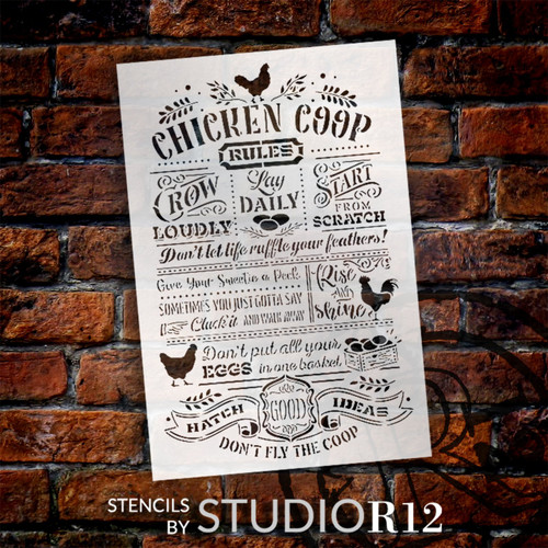 Chicken Coop Rules Stencil by StudioR12 - Select Size - USA Made - Craft DIY Farmhouse Country Home Decor | Paint Chicken Wood Sign for Living Room, Kitchen | Reusable Mylar Template