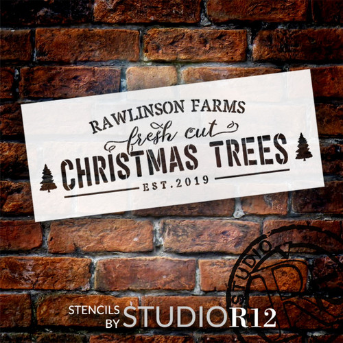 Personalized Fresh Cut Christmas Trees Stencil by StudioR12 - Select Size - USA Made - Craft DIY Christmas Home Decor | Paint Holiday Family Wood Sign | Reusable Mylar Template