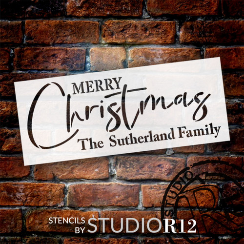Personalized Merry Christmas Stencil by StudioR12 - Select Size - USA Made - Craft DIY Custom Family Home Decor | Paint Holiday Wood Sign | Reusable Mylar Template