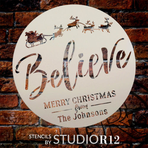 Personalized Believe Stencil by StudioR12 - Select Size - USA Made - Craft DIY Christmas Holiday Home Decor | Paint Custom Santa Wood Sign | Reusable Mylar Template
