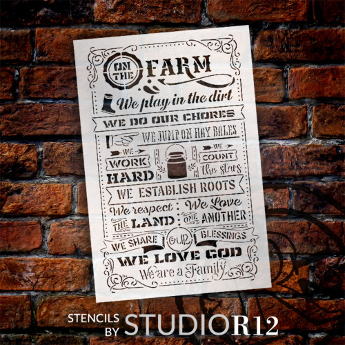 On The Farm Stencil by StudioR12 - Select Size - USA Made - Craft DIY Farmhouse Country Home Decor | Paint Family Wood Sign | Reusable Mylar Template