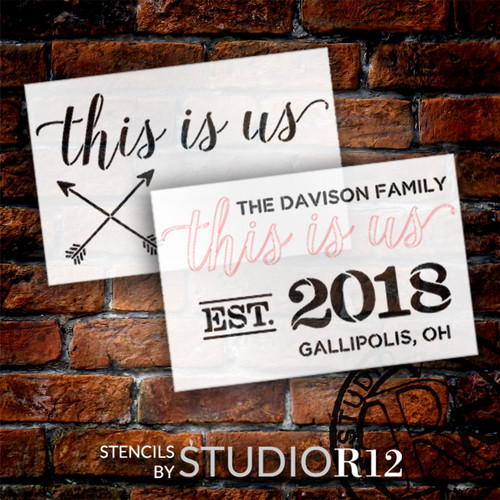 This is Us Personalized 2 Part Stencil by StudioR12 - Select Size - USA Made - Craft DIY Family Farmhouse Home Decor | Paint Wood Custom Living Room Sign | Reusable Template