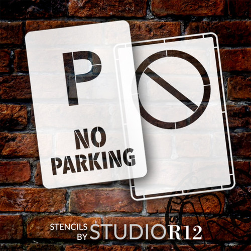 No Parking Stencil by StudioR12 - Select Size - USA Made - 2 Part Stencil | Paint Wood Signs for Garage & Workshop | Craft DIY Road Sign for Car Theme Decor