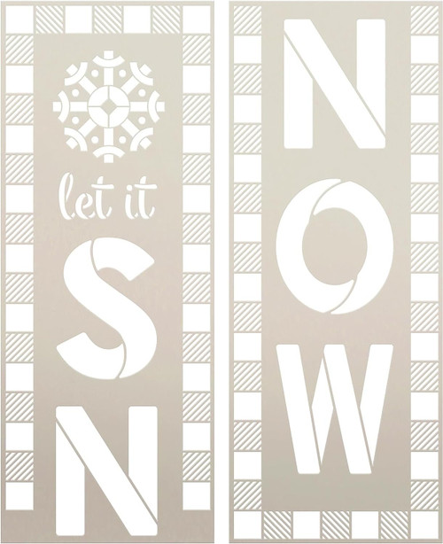 Let It Snow Tall Porch Sign Stencil with Buffalo Plaid by StudioR12-4ft Vertical Leaner Sign Template - USA Made - DIY Winter Outdoor Home Decor - STCL7120