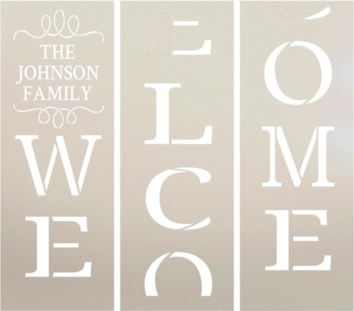 Welcome Personalized Tall Porch Sign Stencil with Flourish by StudioR12 - 6ft Vertical Leaner Sign Template - USA Made - Custom Family Name - DIY Outdoor Home Decor - PRST7073