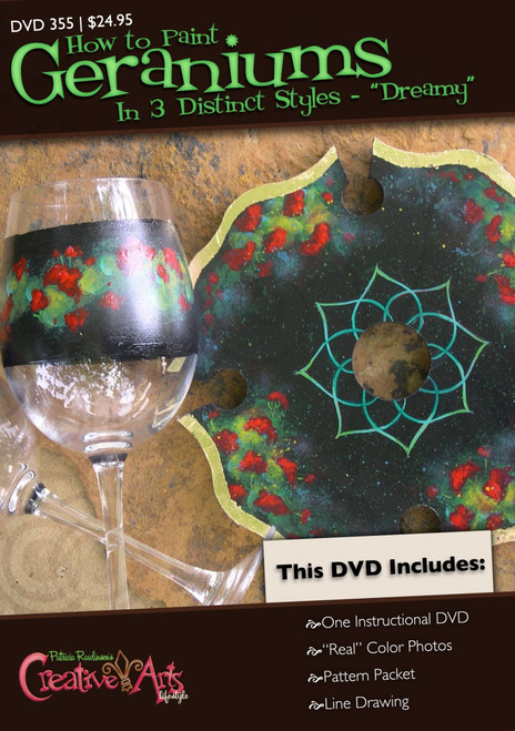 Geraniums Wine Topper and Glasses DVD and Pattern Packet - Patricia Rawlinson