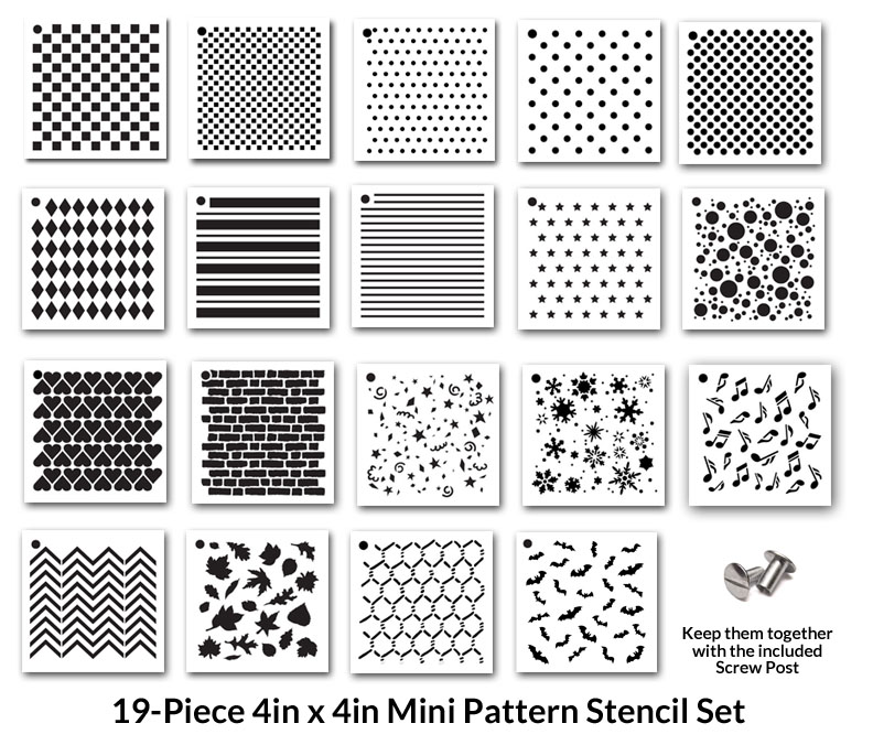 4" x 4" Mini  Pattern Stencil Set - 19pc